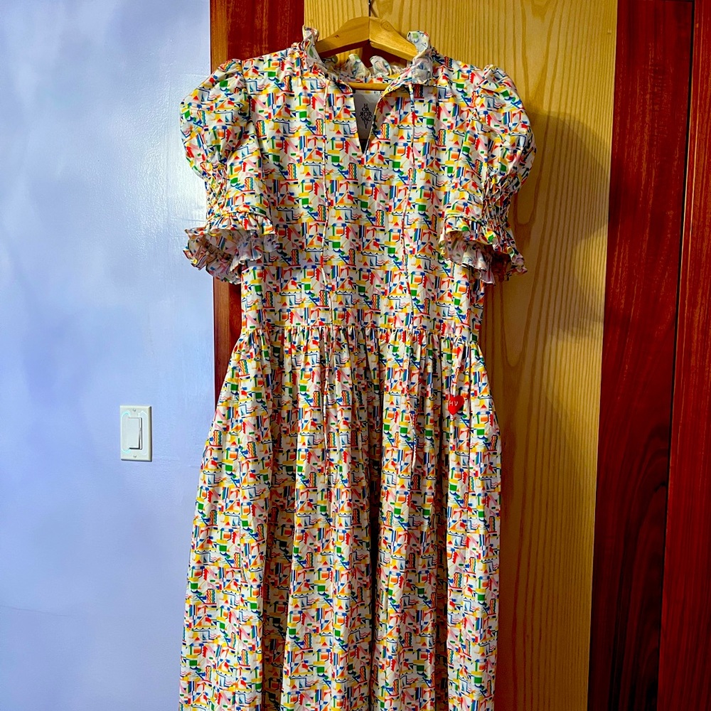 Horror vacui midi cotton poplin dress